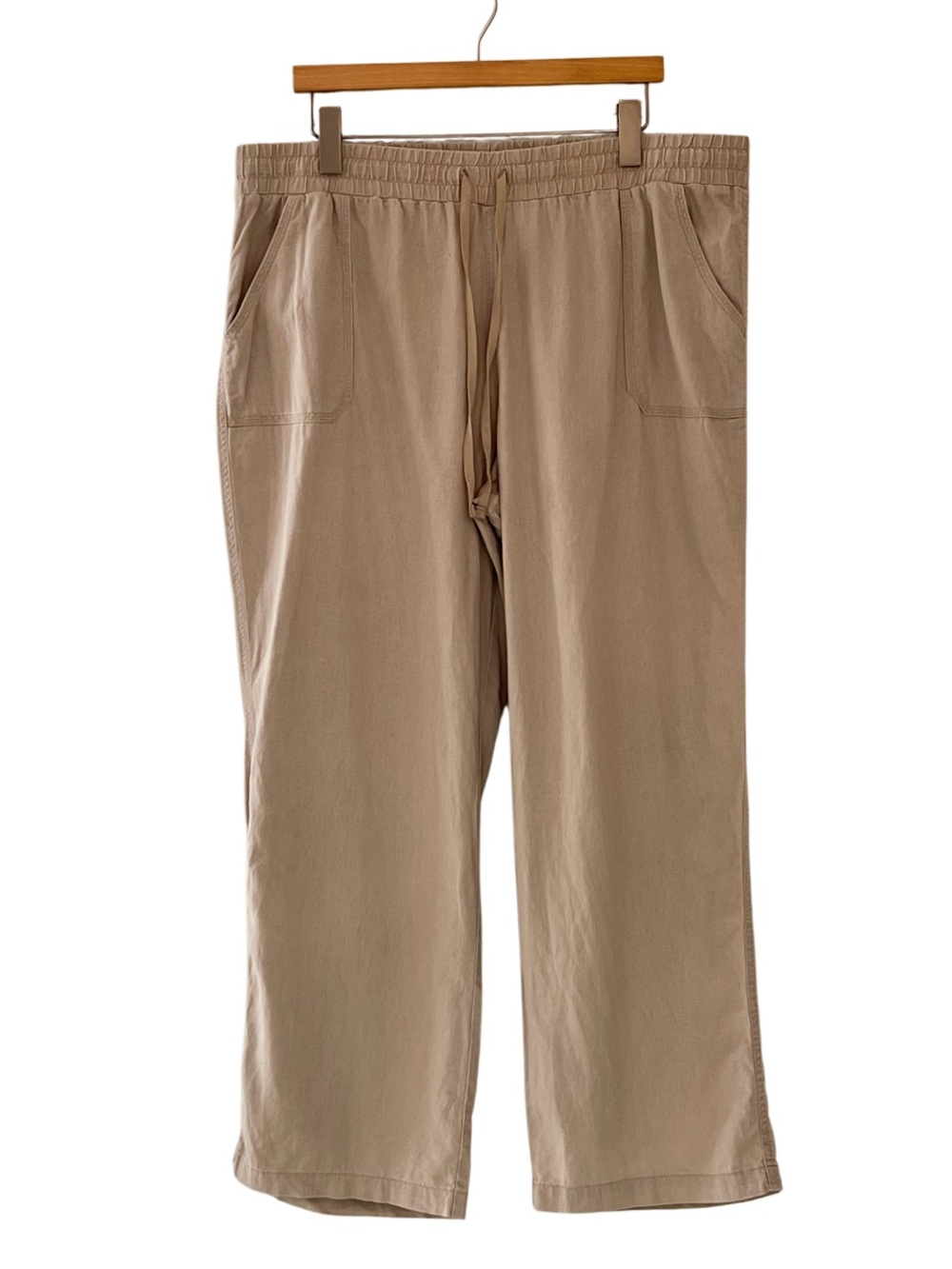 Cato Linen Blend Pull On Wide Leg Drawstring Pants Beige XLP